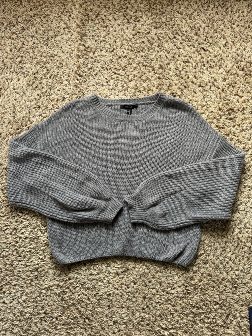 Forever 21 Grey Cropped Crewneck Sweater